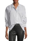 Clean Collared Button-front Striped Cotton Oversized