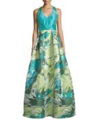 Racerback Floral Jacquard Ball Gown