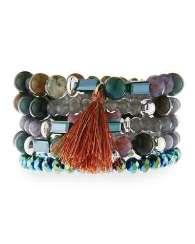 Multi-row Crystal Stretch Bracelet, Green/gray