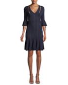 V-neck Linked Rib-knit Dress W/