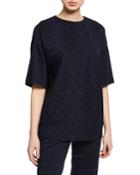 Windowpane Elbow-sleeve Double-face Jersey Top