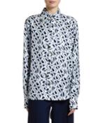 Turbulent-print Silk Twill Button Front Blouse