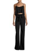 Sleeveless Belted Jersey Popover Jumpsuit, Black