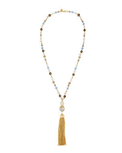 Beaded Y-drop Necklace W/ Chain Tassel,