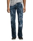 Barracuda Distressed & Bleached Denim Jeans, Blue