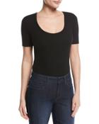 Ribbed Scoop-neck Bodysuit, Black