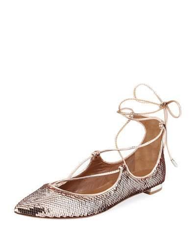 Christy Sequin Ballerina Flat, Rose Gold