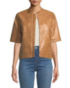 Short-sleeve Faux-leather Topper Jacket