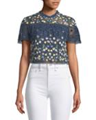 Tiered Anglais Floral-embellished Cocktail Top