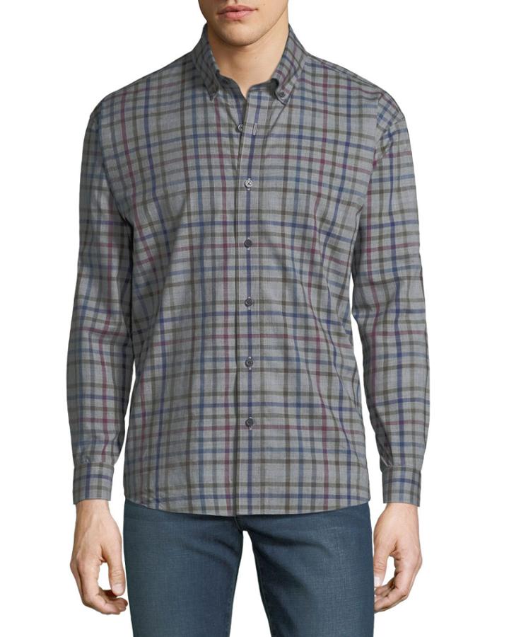 Men's Regular-fit Plaid Button-down Cotton