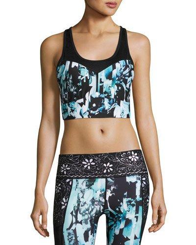 Spliced Floral-print Crop Top, Black Pattern