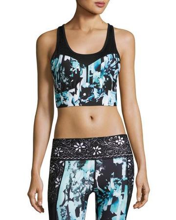 Spliced Floral-print Crop Top, Black Pattern