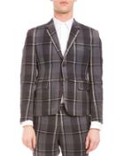 Distressed Plaid Two-button Wool Jacket,