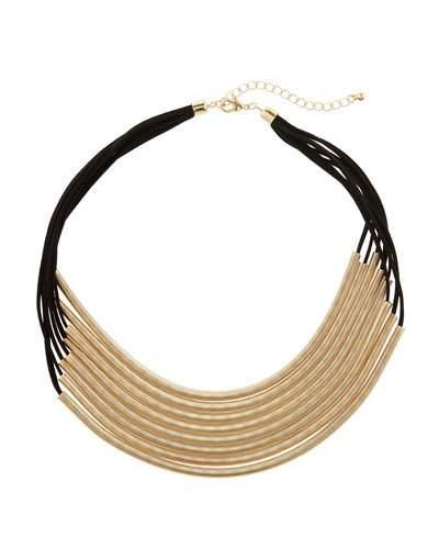 Layered Multi-row Spring-coil Necklace, Black/golden