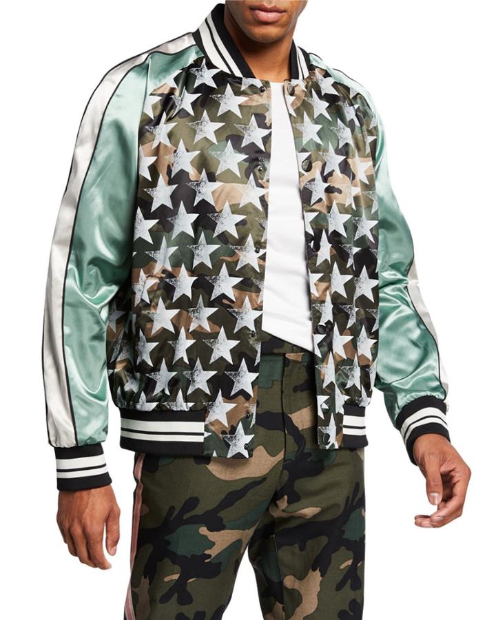 Men's Star-print Satin Souvenir Bomber Jacket