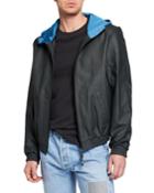 Men's Hooded Lamb Leather Zip-front Jacket