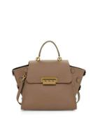 Eartha Iconic Leather Satchel W/ Floral, Tan