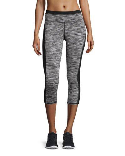 Paneled Space Dye Capri Leggings, Black