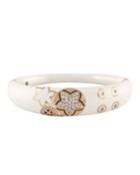 18k Pink Gold Diamond Star & Enamel Bangle, White