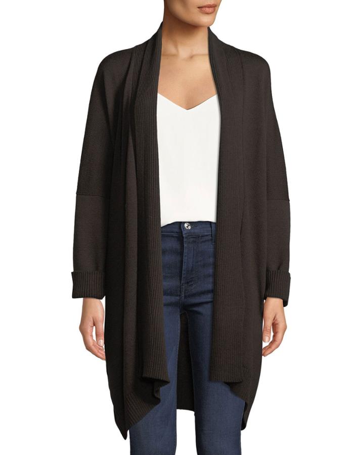 Shawl-collar Long Wool Cardigan