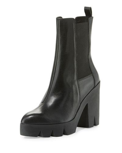 Toxic Leather Platform Bootie, Black