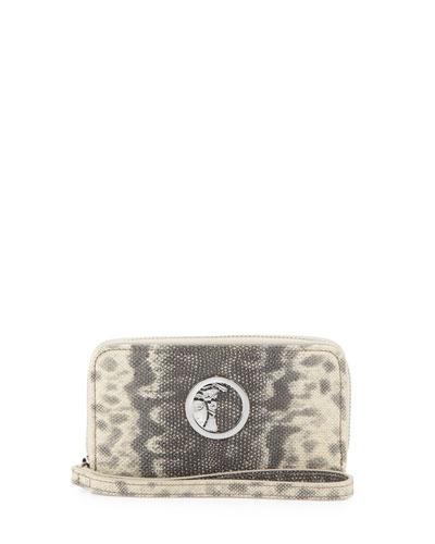 Snakeskin-embossed Leather Wallet, Gray/tan