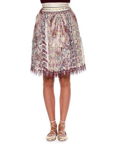 Embellished-waist Ruched Skirt, Pink/red/multi