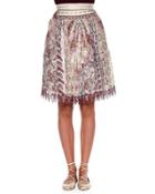 Embellished-waist Ruched Skirt, Pink/red/multi