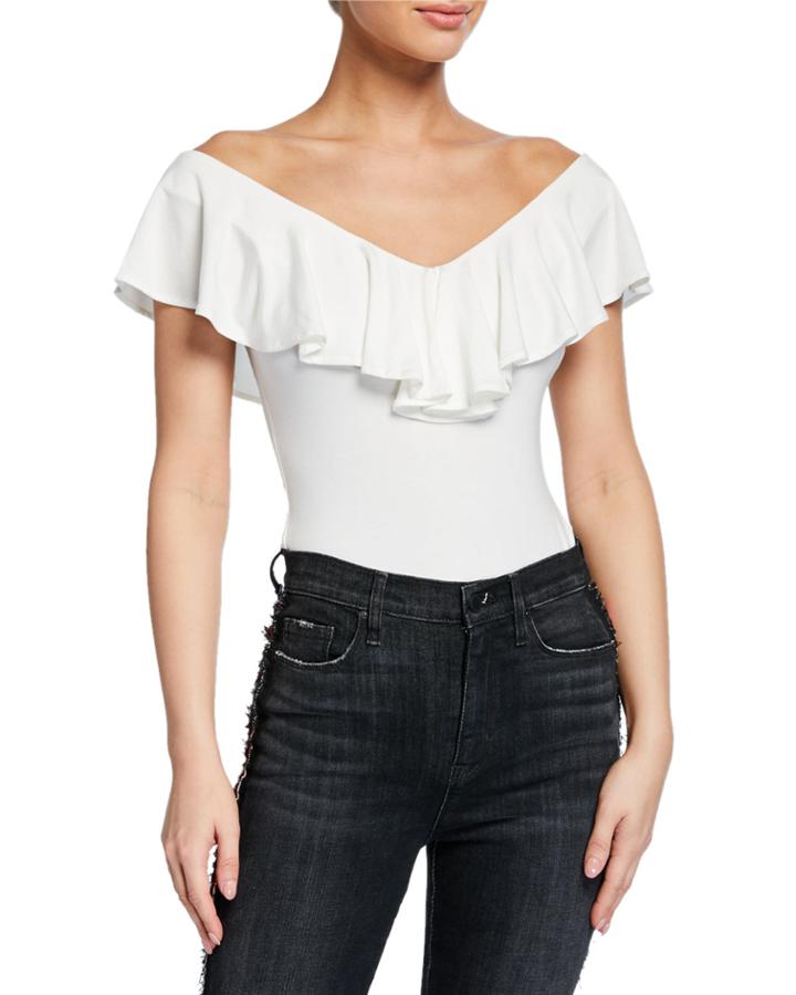 Veribuca Ruffle V-neck Cap-sleeve Bodysuit