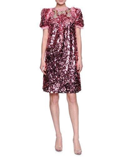 Sequined Short-sleeve Finale Dress, Pink