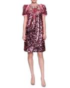 Sequined Short-sleeve Finale Dress, Pink