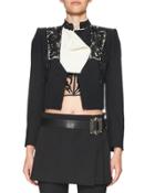 Beaded Convertible-collar Cropped Jacket, Black
