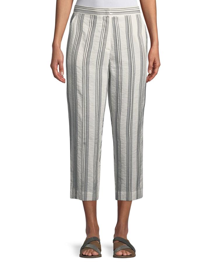 Sequin-striped Cropped Trouser Pants