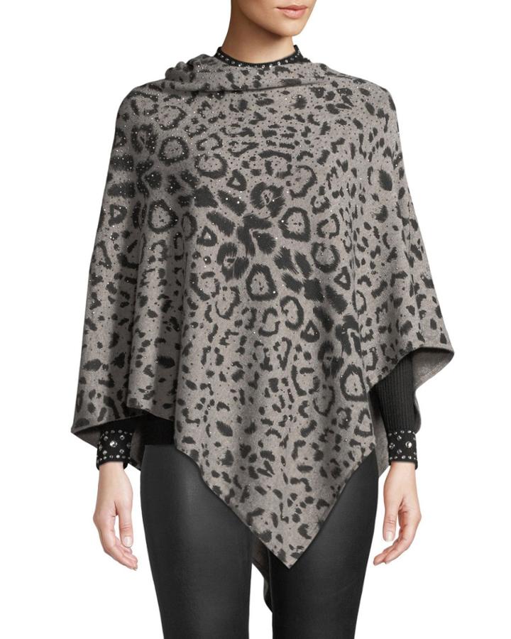 Rhinestoned Animal-print Poncho