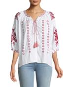 Eyelet Embroidered Peasant Blouse