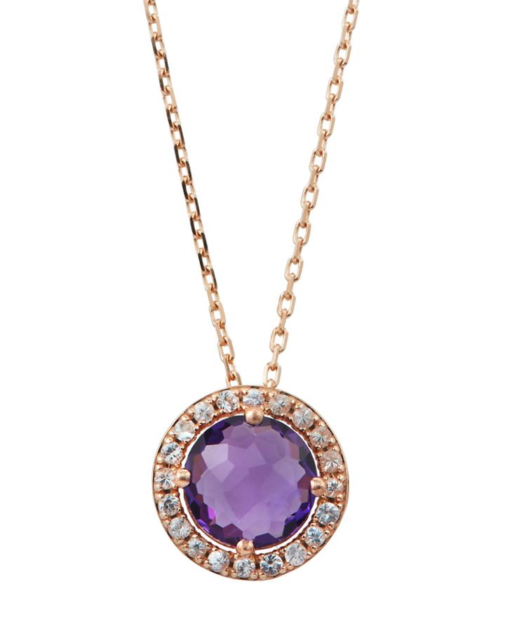 14k Rose Gold Amethyst & Sapphire Pendant Necklace