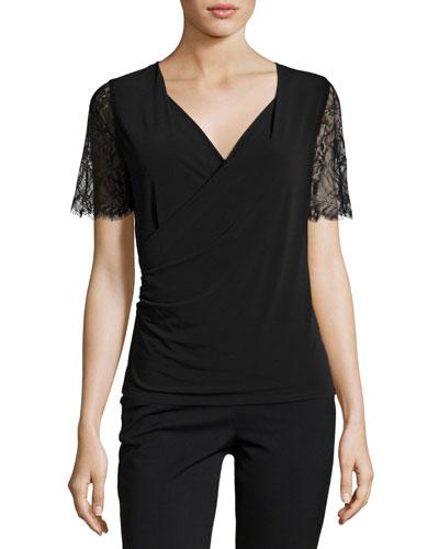 Zella Lace-sleeve Knit Top, Black