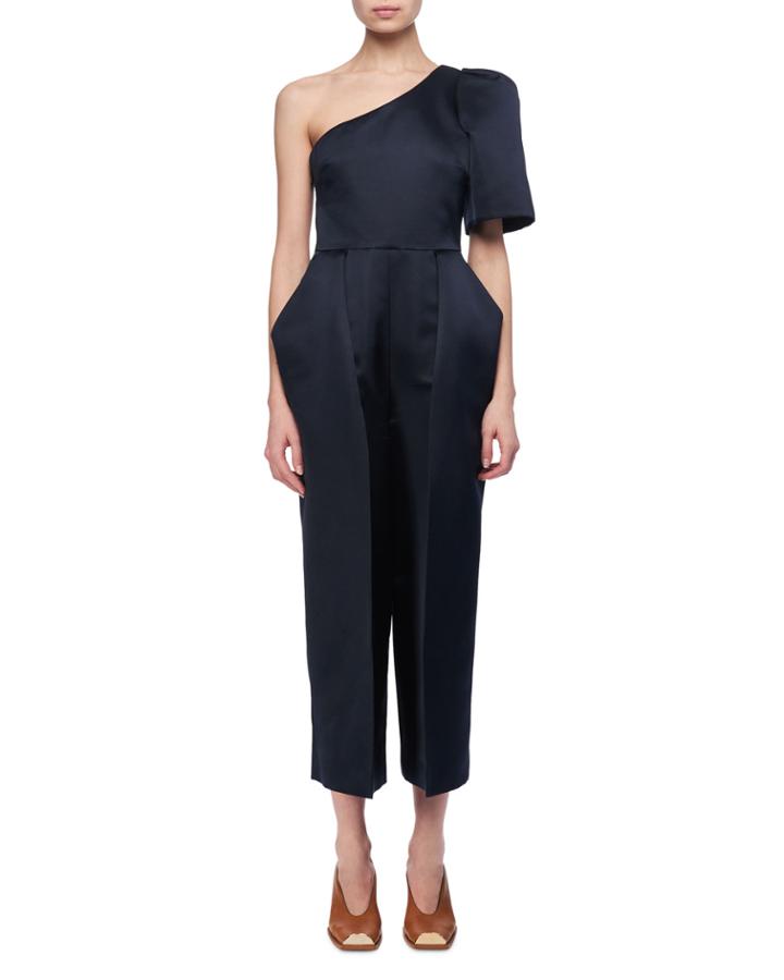 Satin One-shoulder Cropped Jumpsuit