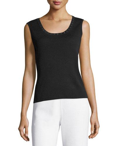 Studded-trim Knit Tank, Black