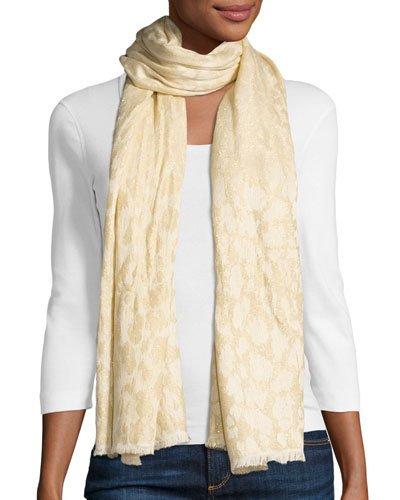 Leopard Jacquard Fringe Scarf, Champagne Bubble/gold