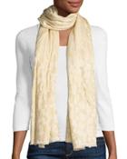 Leopard Jacquard Fringe Scarf, Champagne Bubble/gold