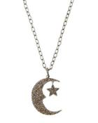 Long Pave Diamond Moon & Star Pendant Necklace