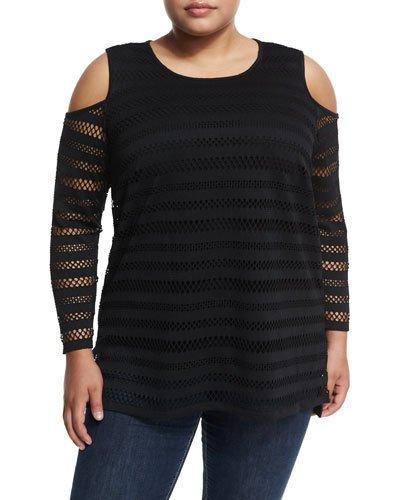 Cold-shoulder Mesh-stripe Top,