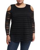 Cold-shoulder Mesh-stripe Top,