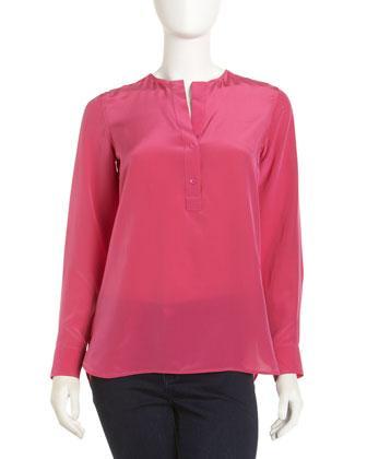 Vince Henley Silk Blouse, Hot Pink