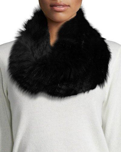 Fur Knit Cowl Scarf, White/black