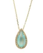 14k Pear Chalcedony Pendant Necklace W/ Diamonds