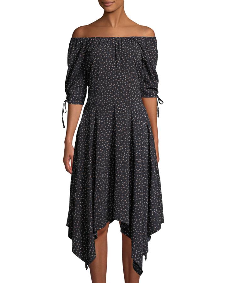 Puff-sleeve Sharkbite Dress