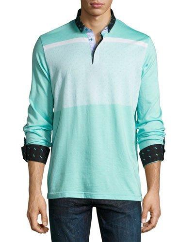Contrast-trim Polo Shirt, Turquoise