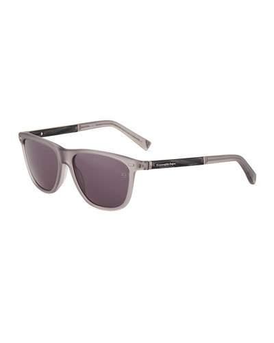 Rounded Square Plastic Sunglasses, Gray/smoke